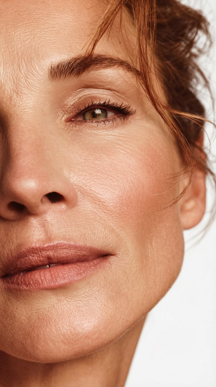 Demi-visage d'une femme à la peau mature et naturelle